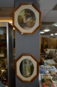 Pair of Hexagonal Framed Prints - Edwardian Ladies