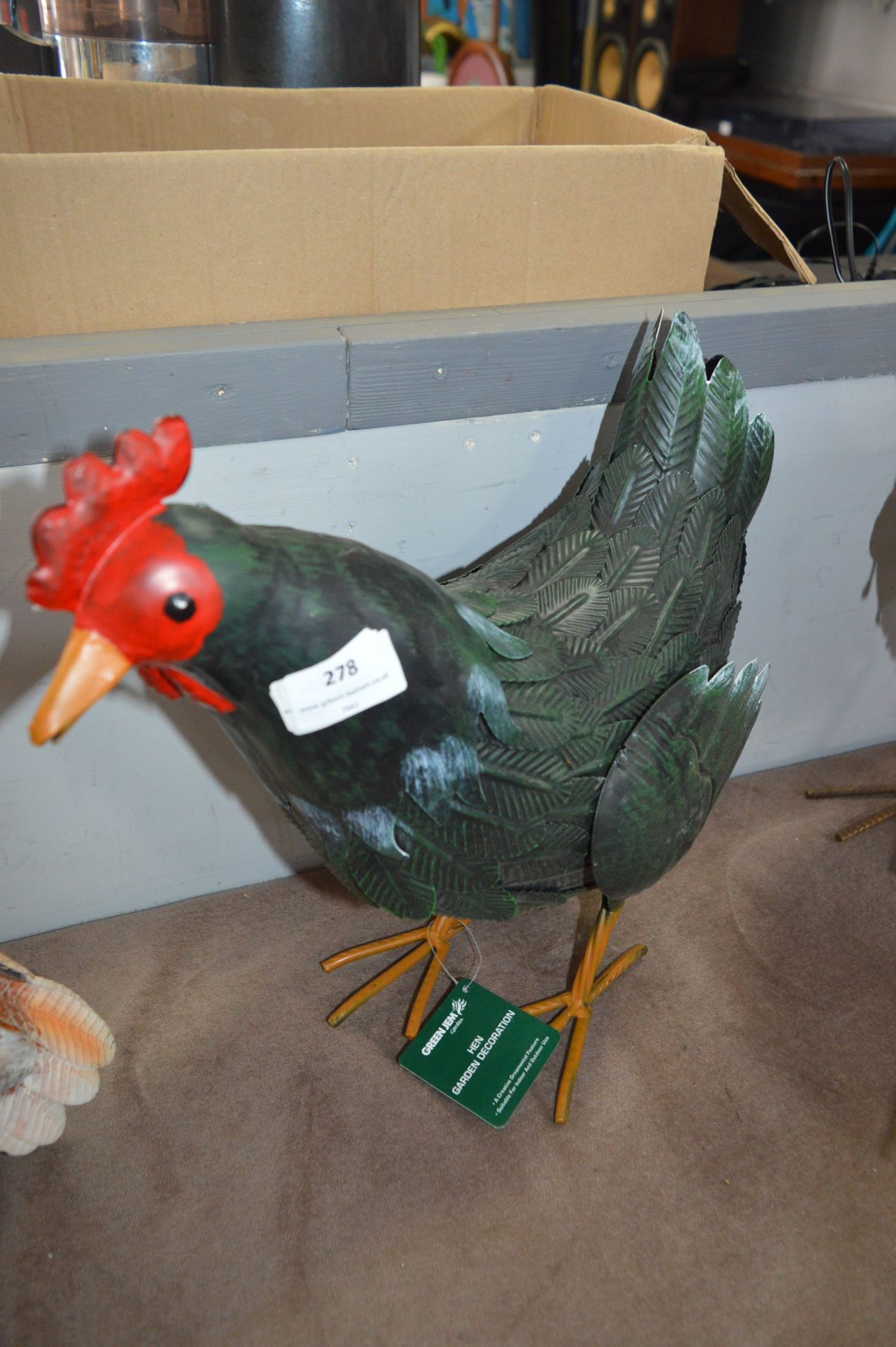 *PAINTED TIN GARDEN DECORATION - HEN