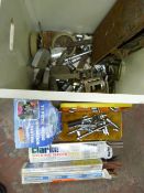 Box of Tools including Ratchets, Welding Rods, Micro Irrigation System etc