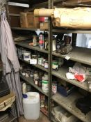 *Two Bays of Dexion Style Shelving, Assorted Paints, Sealents and Deionised Water