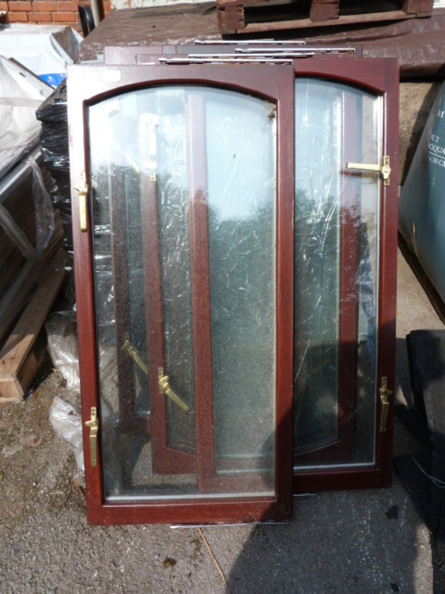 Five Mahogany Effect Glazed Window Frames (One Dam