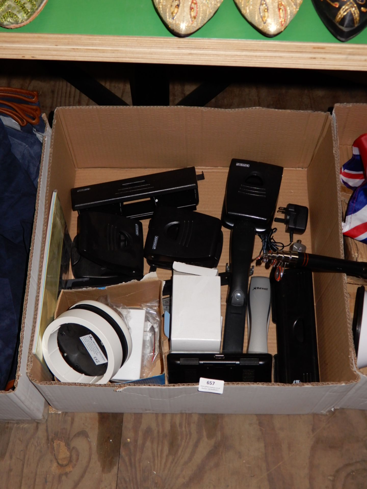 Box Containing Assorted Office Sundries, Hole Punc