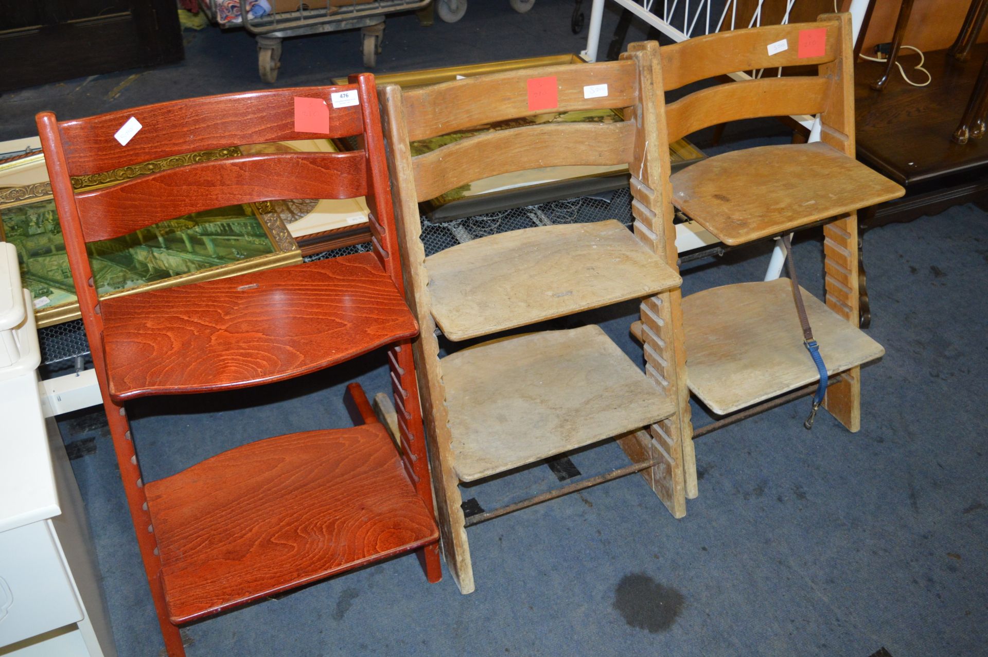 Three Beech Highchairs with Adjustable Seats