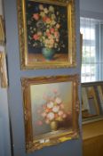 Gilt Framed Oil Painting and a Print - Floral Stil