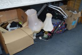 Baby Crib, Table Lamps, Box of Handbags and a Coff