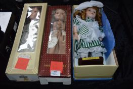 Collection of Three Porcelain Dolls in Boxes