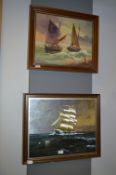 Framed Painting on Canvas - Boat at Sea and a Prin