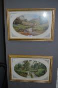 Pair of Gilt Framed Prints - Country Framing Scene