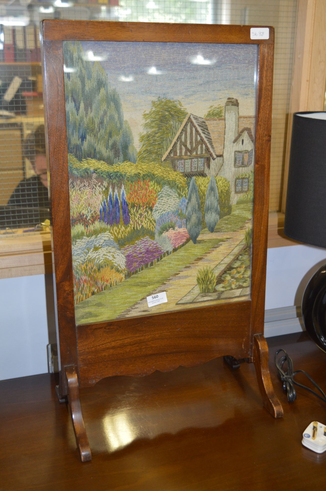 Mahogany Framed Fire Screen with Needle Work Panel