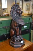 Large Carved Wood Lion Table Lamp