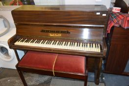 Russell & Russell Ltd Walnut Cased Upright Piano with Due Piano Stool