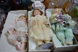 Three Large Porcelain Headed Heritage Dolls