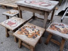 Child's Wooden Table with Four Stools
