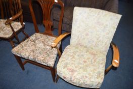 Walnut Framed Armchair and a Mahogany Dining Chair