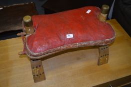 Camel; Stool with Red Leather Cushion