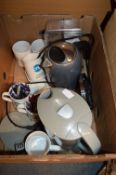 Box Containing Kettles and Mugs