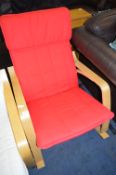 Ikea Beech Framed Red Upholstered Rocking Armchair