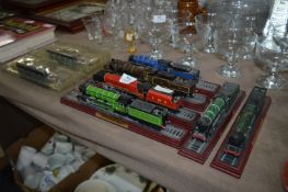 Set of Six Model Train Engines on Track and Two Mo