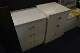 Two White Melamine Three Drawer Side Cabinets