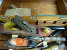 Wooden Toolbox and Contents of Planes, Chisels, et