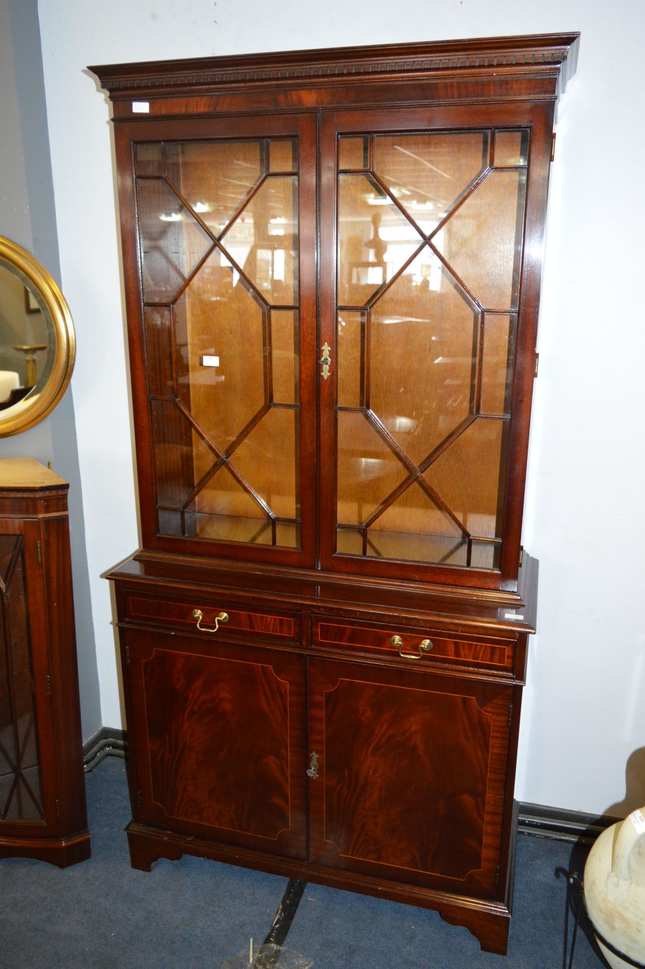 Mahogany Bookcase with Glazed Doors on Cabinet Bas