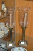 Pair of Brass Corinthian Column Candlesticks with