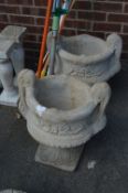 Pair of Reconstituted Limestone Garden Urns on Pli