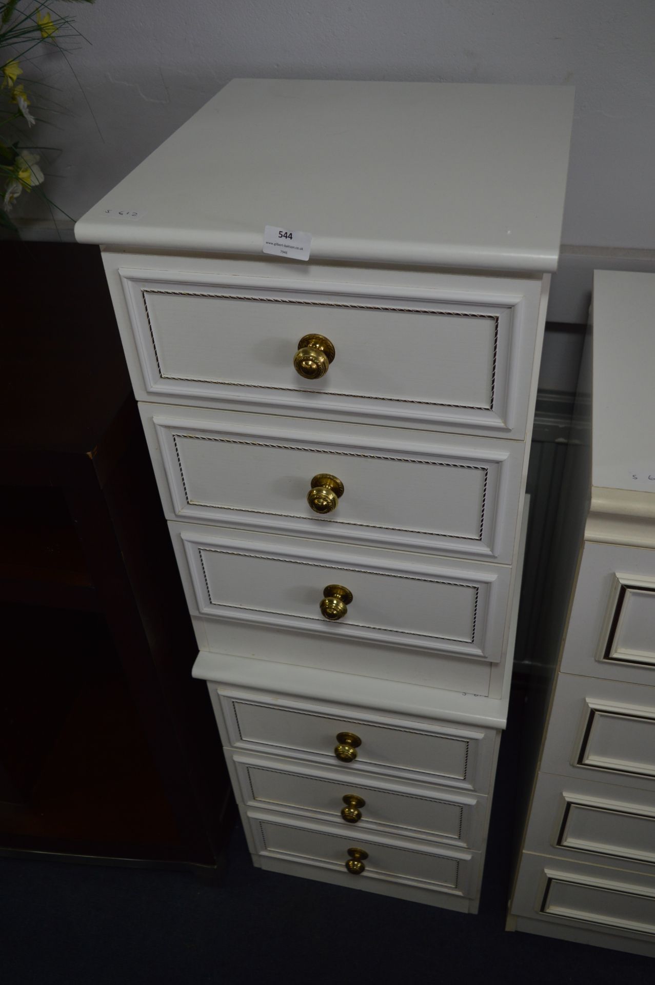 Pair of White Laminated Three Drawer Side Cabinets