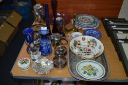 Decorative Plates, Silver Plated Tray, Pottery and