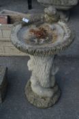 Concrete Birdbath with Otter Family Decoration