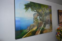 Large Acrylic Painting - Continental Cliff Town