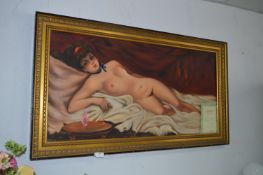 Gilt Framed Oil on Painting on Canvas - Nude Lady