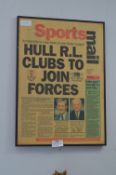 Framed Sport Mail Front Cover - Hull RL Clubs to J