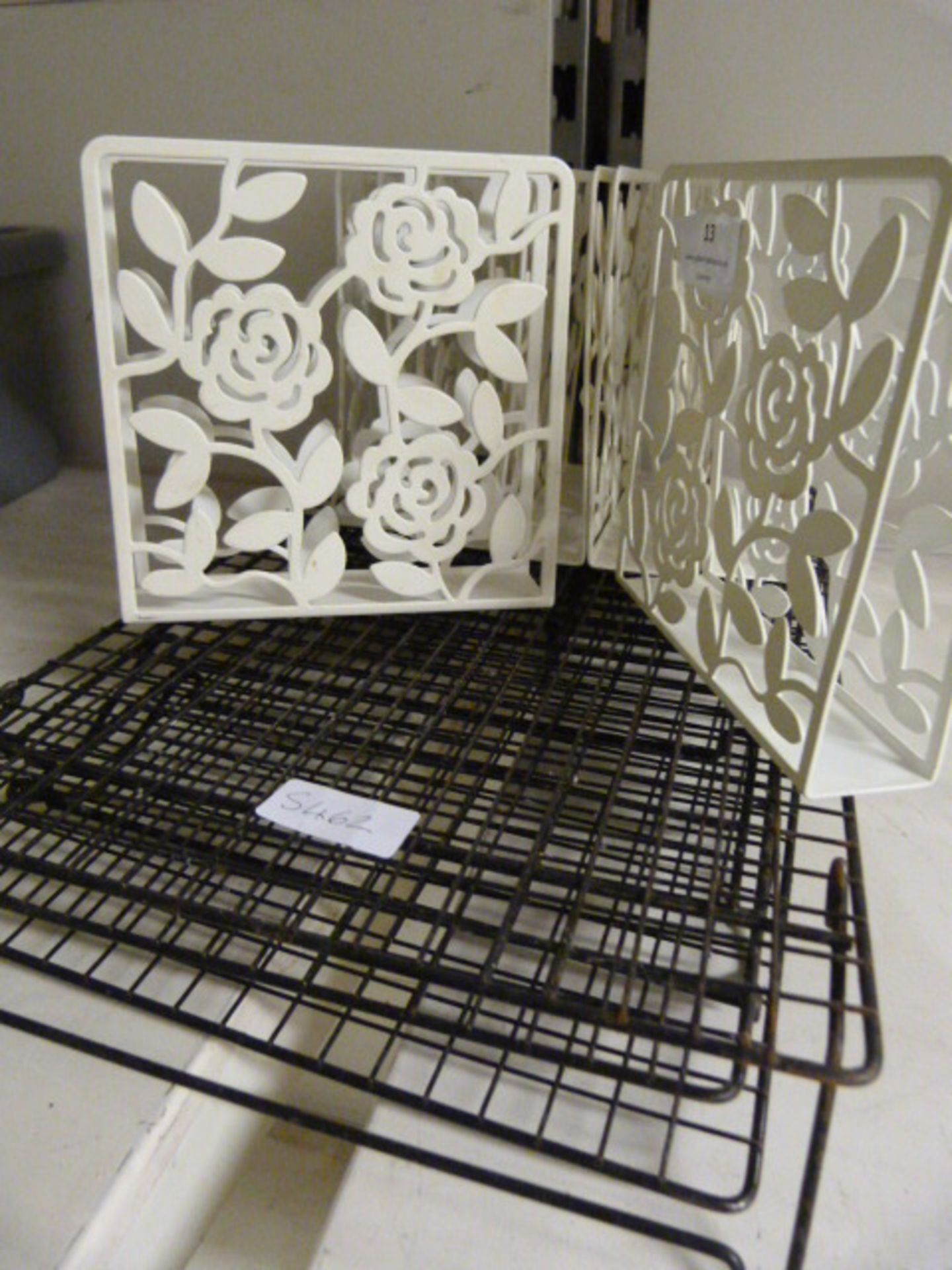 Seven Metal Menu Holders and Three Wire Trays