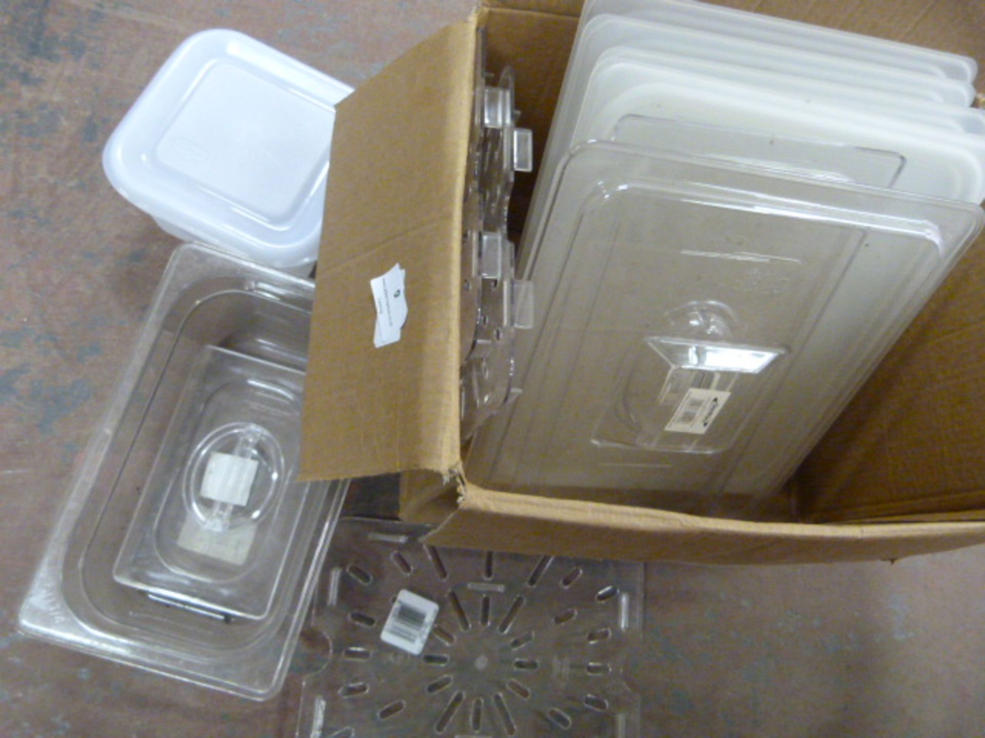 *Box of Plastic Storage Boxes and Lids