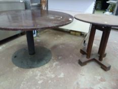 Two Circular Wooden Topped Tables