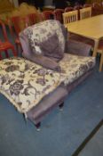 Purple Floral Upholstered Armchair with Rectangular Footstool