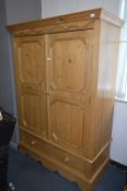 Pine Double Door Wardrobe with Two Drawers