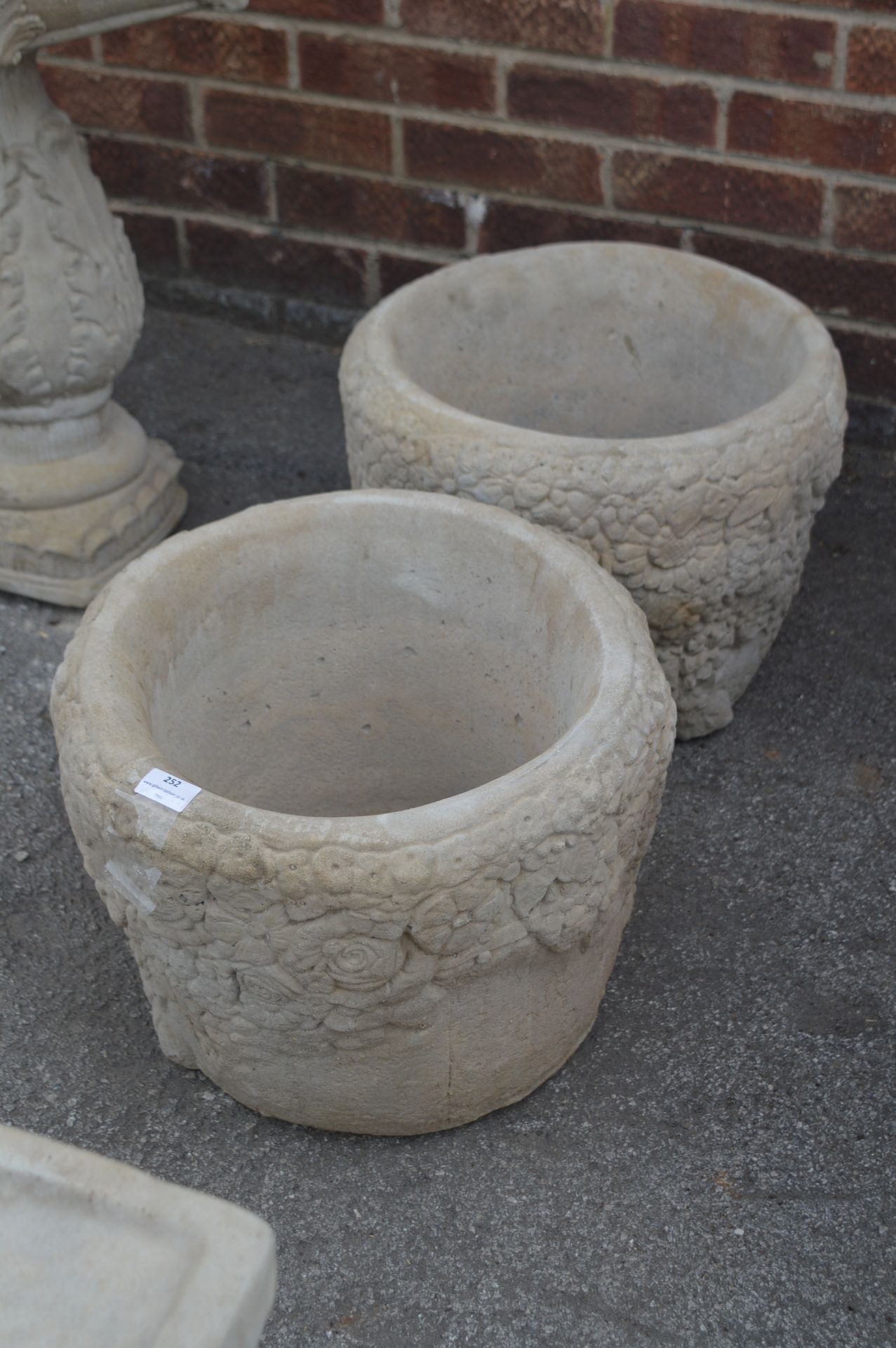 Pair of Reconstituted Limestone Planters with Flor