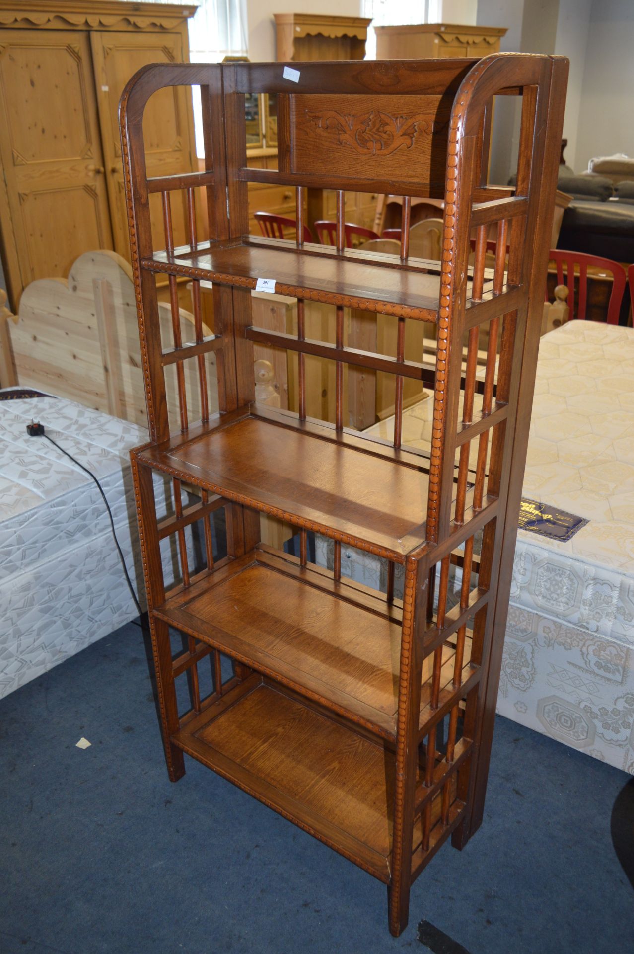 Stained Oak and Pine Four Height Folding Bookshelf