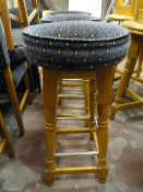 *3 Upholstered Pub Stools with Turned Wooden Legs