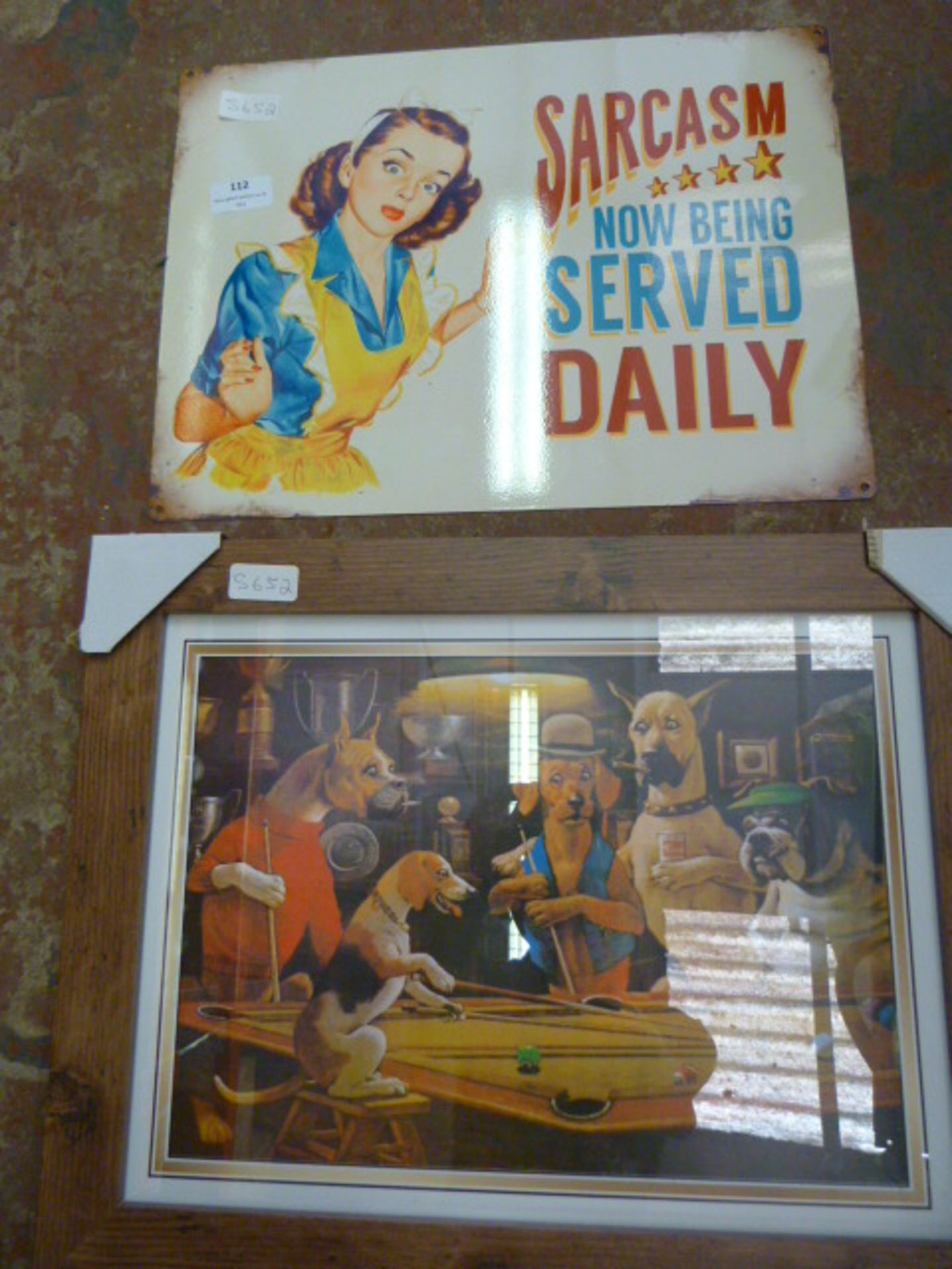 *Comic Tin Sign and a Dogs Playing Pool Print