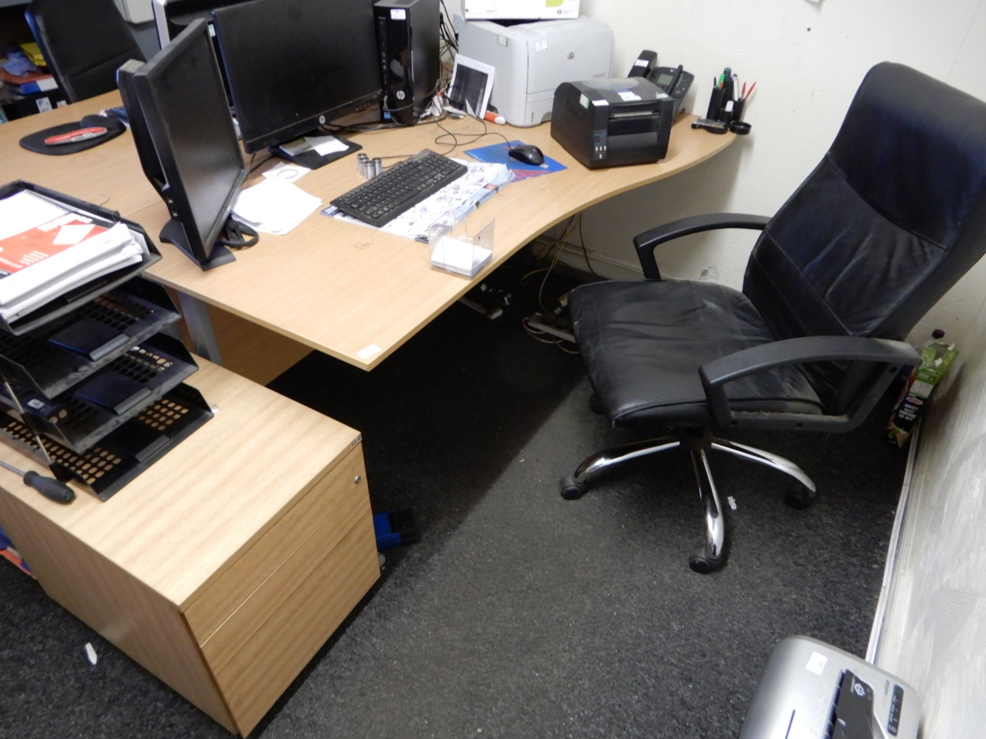 *Shaped Office Desk in Light Oak & Grey Finish wit