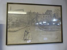 Framed Pencil Drawing Beverley North Bar - By T E Beardshaw