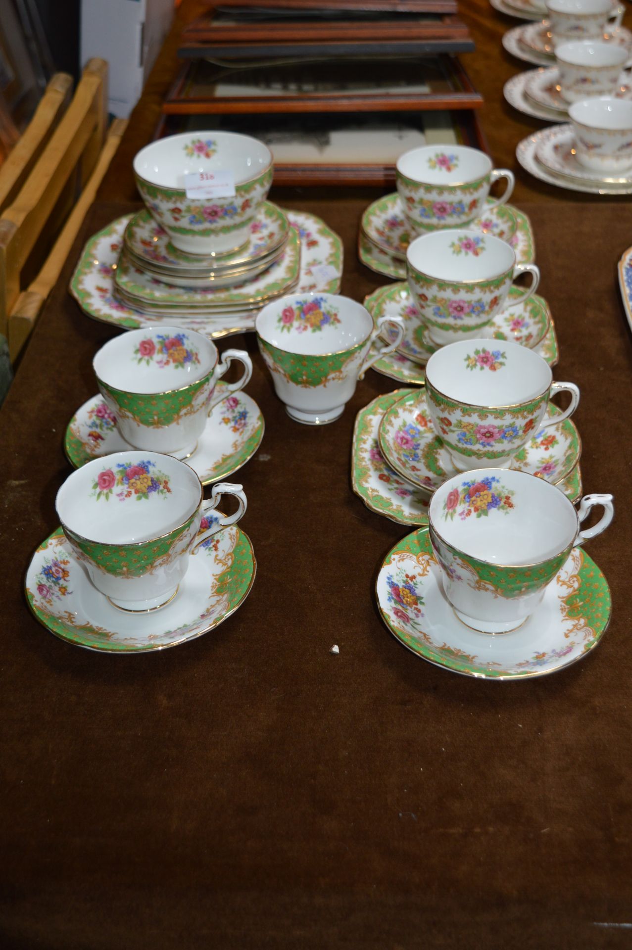 Green and Gilt Floral Patterned Tea Ware