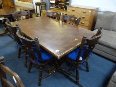 Oak Dining Table with 6 Slatback Chairs