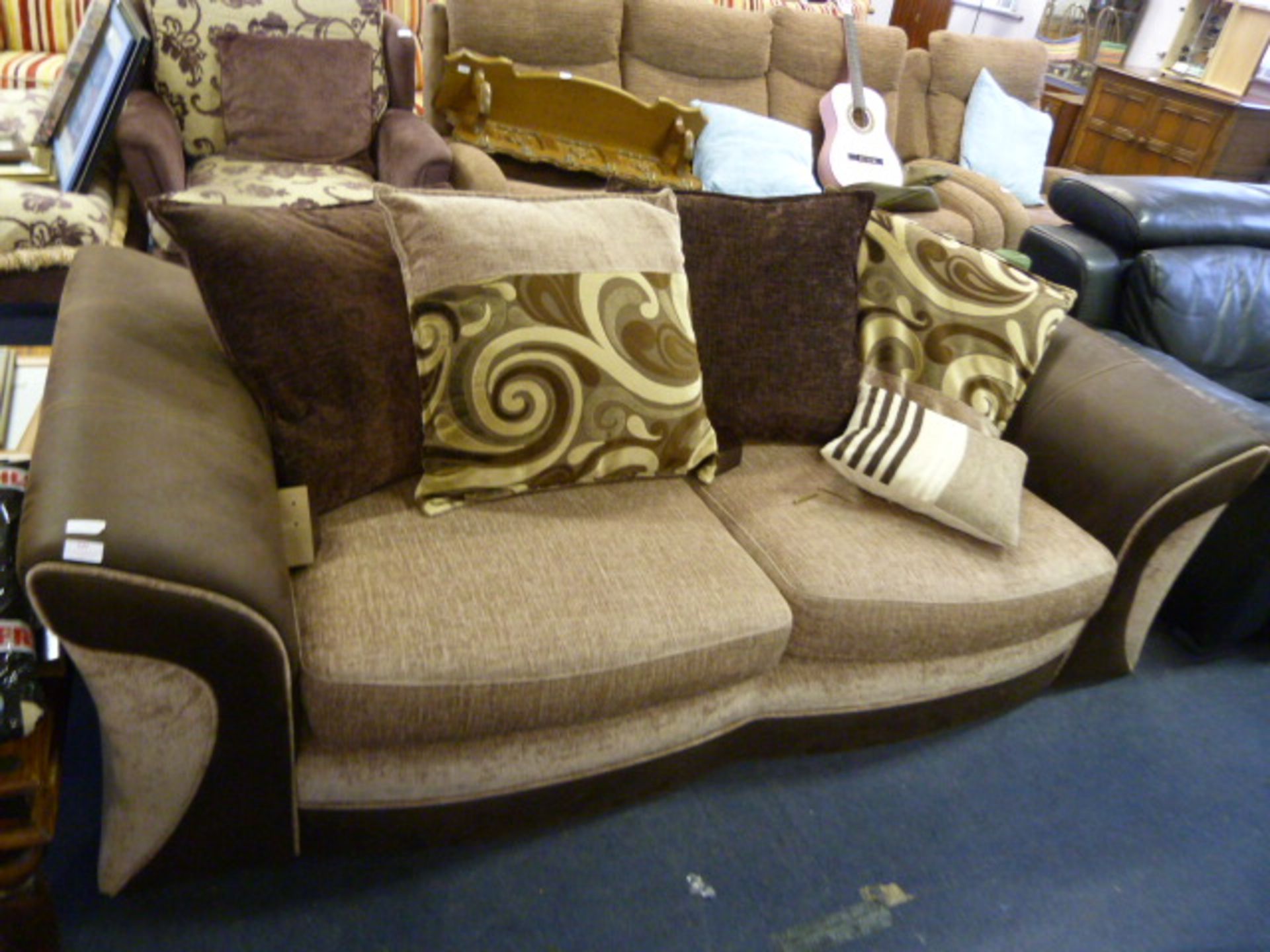 Leather and Upholstered Sofa with Loose Cushions