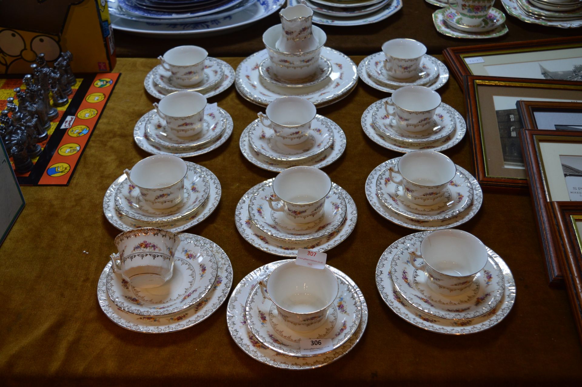 Floral and Gilt Patterned Tea Ware