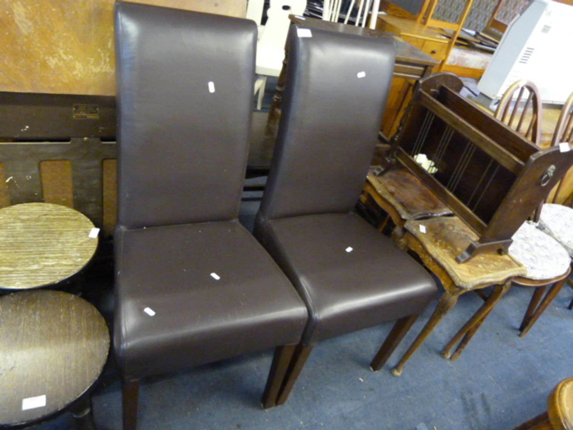 2 Brown Leatherette High Back Dining Chairs