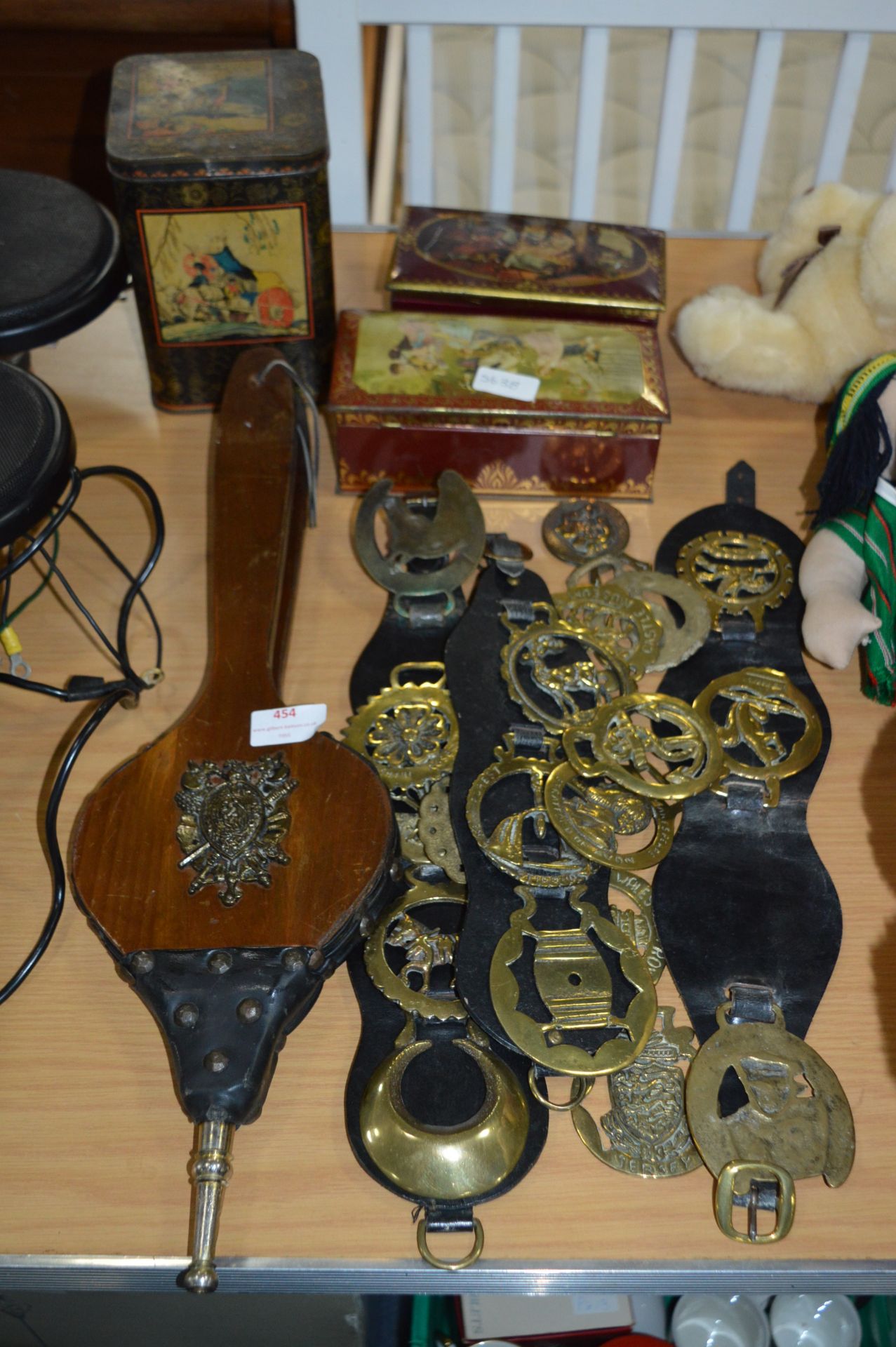 Collection of Horse Brasses, Fire Bellowes and Vin